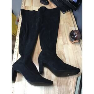 French Connection Women 8 Black Suede Block Heel Over the Knee Riding Boots